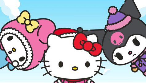 Trio Hello Kitty Pfp, Trio Sanrio Icons, Hello Kitty And Friends Wallpaper Laptop, Christmas Friends Wallpaper, Hello Kitty Christmas Banner, Hello Kitty Laptop Background, Hello Kitty Christmas Wallpaper Laptop, Hello Kitty Aesthetic Wallpaper Laptop, Trio Christmas Pfp