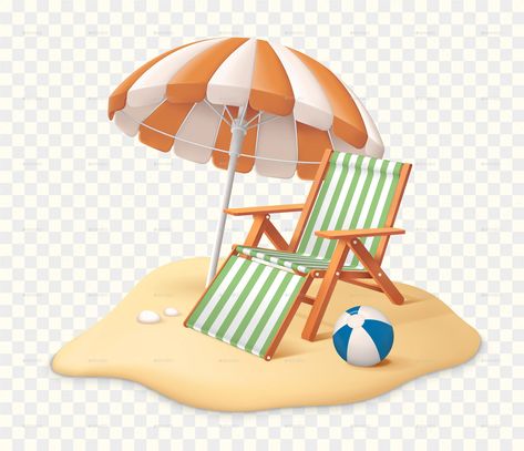 Tropical Sand Beach with Chair, Umbrella and Ball Beach Umbrella Art, Umbrella Chair, Summer Umbrella, Pamphlet Design, Beach Umbrella, Sketchbook Drawing, Modern Graphic Design, Beach Sand, Baby Products