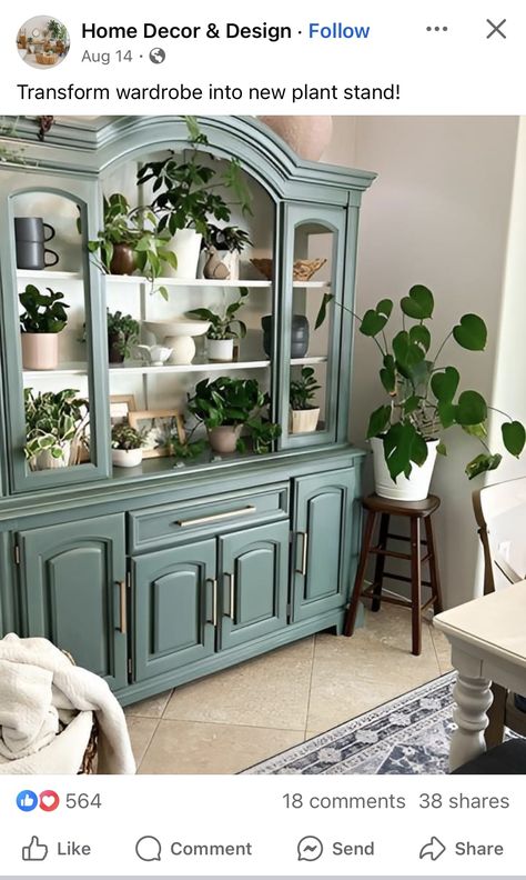 Plant Cabinets, Plant Cabinet, Painted Cabinets, Dining Room Makeover, Painting Cabinets, Room Makeover, Indoor Plants, Dining Room, Living Room