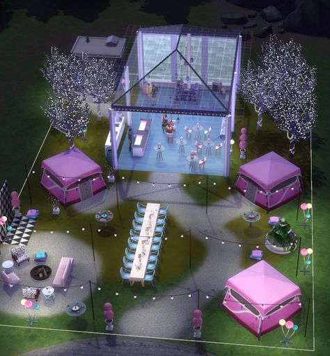 Birthday Party Night, The Sims 4 Pack, Glamping Birthday Party, Lotes The Sims 4, Glamping Birthday, Gaming Ideas, Sims Freeplay Houses, Glamping Party, Sims 4 Cas Mods