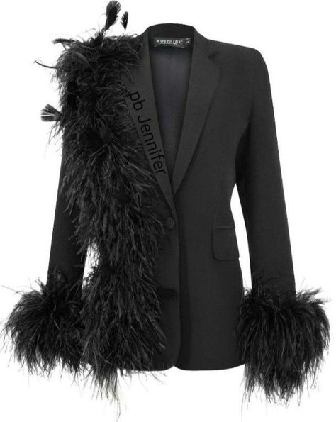 Jacket With Feathers, Feather Suit, Custom Blazer, Feather Coat, Mode Abaya, Woman Suit Fashion, Classy Dress Outfits, Futuristic Fashion, Fashion Design Clothes