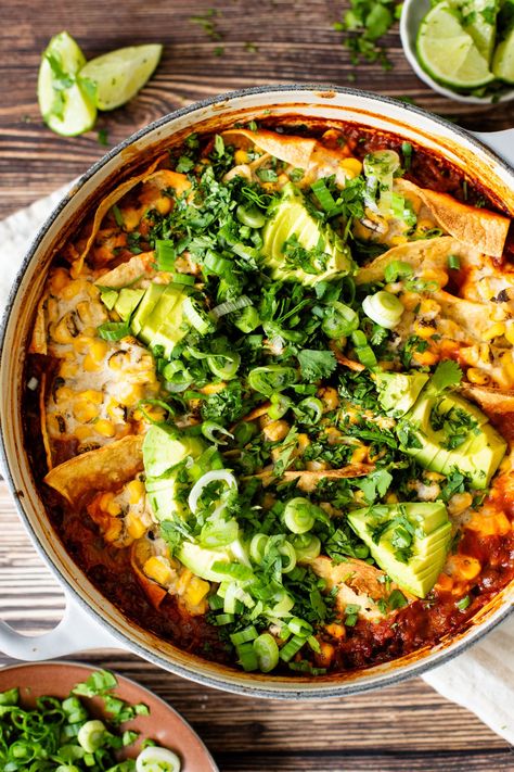 Black Bean Tortilla Enchilada Rice Bake Chicken Enchiladas Crock Pot, Enchilada Rice Bake, Black Bean Tortilla, Vegan Casseroles, Enchiladas Recipes, Enchilada Rice, Vegan Bean, Bean Dishes, Chicken Enchiladas Recipe