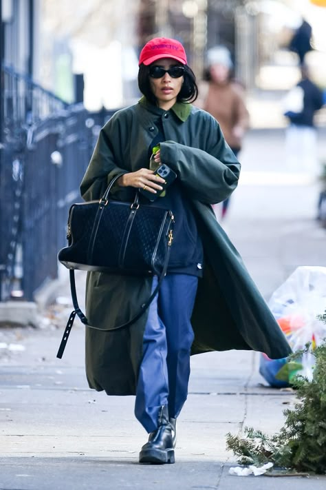 Zoë Kravitz Brings Back Her Forever Boots | British Vogue Zoey Kravitz, Zoe Kravitz Style, Long Green Coat, Sienna Miller Style, Coat Ideas, Zoë Kravitz, Ny Trip, Luxury Boots, Lady Style