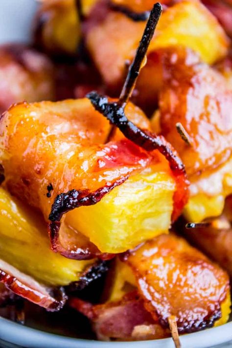 Bacon Wrapped Pineapple with Honey Chipotle Glaze Chipotle Glaze, Bacon Wrapped Pineapple, Super Easy Appetizers, The Food Charlatan, Honey Chipotle, Bacon Appetizers, Food Charlatan, Pineapple Recipes, Best Appetizer Recipes