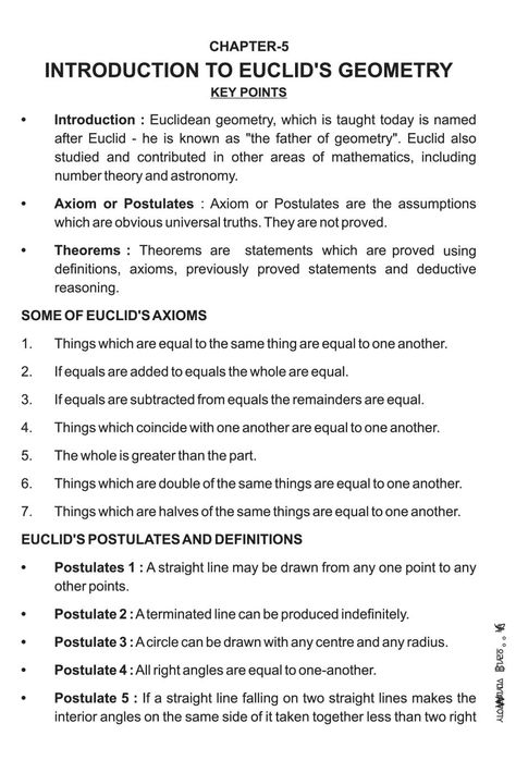 Class 9 Math Introduction to Euclids Geometry Notes, Important Questions & Practice Paper Euclid Geometry, Geometry Notes, Maths Notes, Class 9 Maths, Euclidean Geometry, Number Theory, Study Flashcards, Math Notes, Class 9