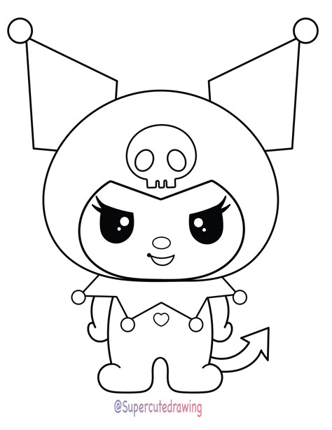 Kuromi Drawing Easy, Kuromi Outline, Kuromi Coloring Page, Sanrio Coloring, Felt Doll Patterns, Hello Kitty Crafts, Big Kids Room, Hello Kitty Friends, Cute Drawing