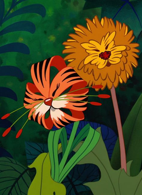 Alice in wonderland. Tiger Lilies meet the Dandelions Disney Alice, Alice In Wonderland, Orange, Disney, Plants, Canvas, Flowers, Green, Red