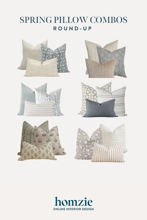 Pillow Combinations For Cream Couch, Throw Pillows For Stone Couch, Pillow Combinations For Beige Sectional, Pillow Sets For Bed, Neutral Pillow Combo, Spring Couch Decor, Pillow Pairings, Spring Pillow Combinations, Light Grey Couch Pillow Ideas