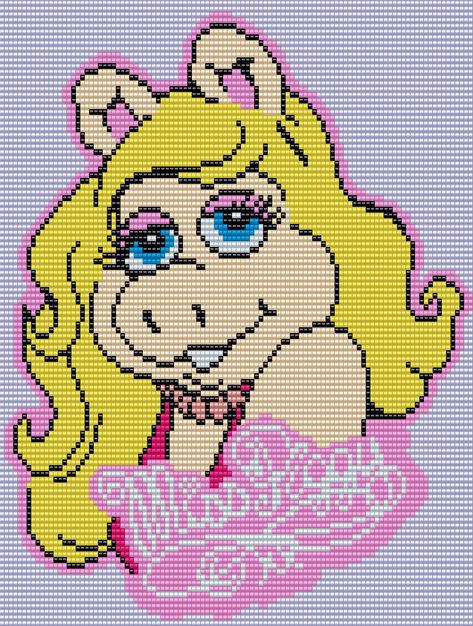 Miss Piggy - The Muppets Square Grid Pattern by Man in the Book 106 Columns X 109 Rows Miss Piggy Perler Beads, Muppet Cross Stitch, Muppets Cross Stitch, Square Grid Pattern, Cross Stitch Floss, Arte Sailor Moon, Square Grid, Filet Crochet Charts, Fair Isles