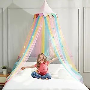 Amazon.com: MOOZHEALTH Bed Canopy for Girls Kids Princess Round Dome Dreamy Hanging Net Canopy Rainbow Bright Bed Canopy for Girls Kids Bedroom Decoration Children Reading Nook Play Tent Canopy : Home & Kitchen Rainbow Canopy, Net Canopy, Kids Bed Canopy, Hanging Net, Princess Canopy Bed, Kids Canopy, Princess Bed, Bed Tent, Kids Bed