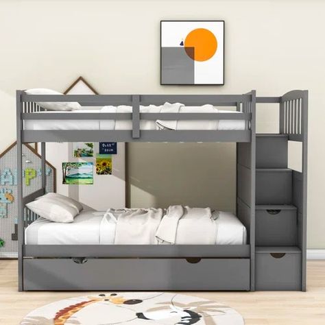 Queen Bunk Drawers | Wayfair Bedroom Ideas With Bunkbeds, Twin Full Bunk Bed, Bunk Bed With Drawers, Convertible Bunk Beds, Separate Beds, Full Size Bunk Beds, Bottom Bunk, Convertible Bed, Twin Over Full Bunk Bed