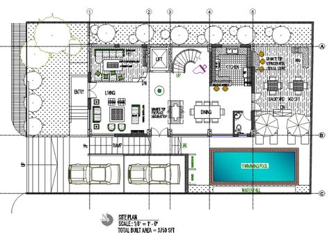 Bungalow With Swimming Pool And Furniture Layout Plan AutoCAD File - Cadbull Swimming Pool Layout Plan, Pool Plans Layout, Swimming Pool Plan Architecture, Pool House Layout, Furniture Layout Plan, Copy Pasta, Pool Design Plans, One Floor House Plans, Swimming Pool Plan