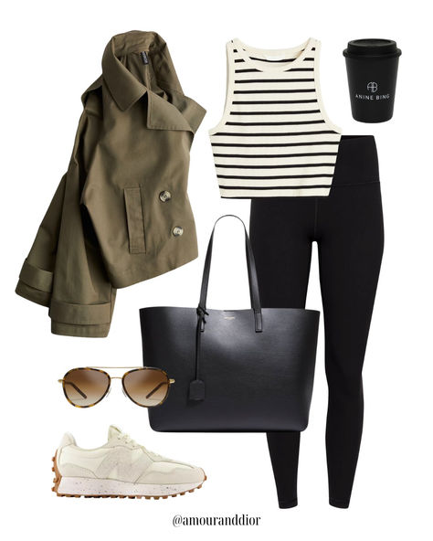 Everyday casual outfit 🖤 Active wear, fall outfit, weekend outfit, airport outfit, travel outfit, leggings, cropped trench coat, shopper tote, YSL, New Balance 327, sneakers, errands, baseball game outfit, coffee run outfit, striped top Travel Outfit Leggings, Run Errands Outfit, Airport Outfit Leggings, New Balance 327 Outfit, Cropped Trench Coat Outfit, Coffee Run Outfit, Airplane Outfit, Ltk Outfits, Run Outfit