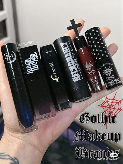 Goth Makeup Items, Emo Makeup Products, Gothic Makeup Products, Black Makeup Products, Goth Makeup Products, Gothic Perfume, Goth Items, Makeup Package, Makeup Supplies