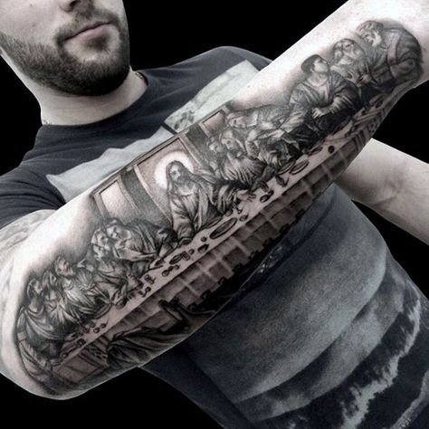 Tatted, Pierced, Follower of Jesus...Wait, What? The Last Supper Tattoo, Jesus Forearm Tattoo, Christus Tattoo, Catholic Tattoos, Tattoo Man, Christ Tattoo, Tattoo Inspiration Men, Forearm Tattoo Design, Religious Tattoo