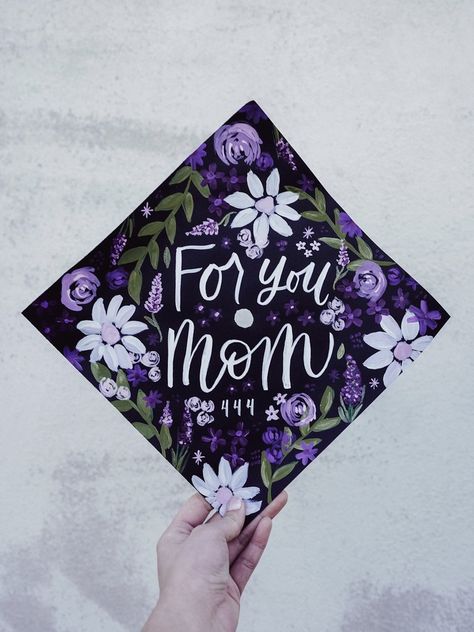 Grad Cap Flowers Painted, Hand Painted Graduation Cap, Education Graduation Cap, Flower Graduation Cap, Education Graduation, Graduation Hats, College Graduation Cap Decoration, Grad Hat, Font Lettering