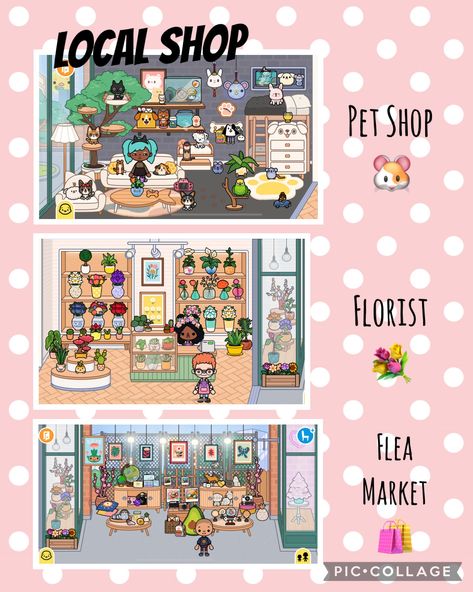 Toca Boca Local Shop - randomly generated shop designs: Pet Shop, Florist and Flea Market Toca Boca Local Shop, Toca Life World Aesthetic Pfp, Toddler And Baby Room, Crochet Store, Toca Life World, Free House Design, Bedroom Drawing, Adorable Homes Game, Create Your Own World