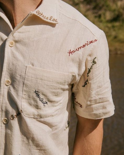 Khushi Affirmations Embroidered Camp Shirt - XL Hand Embroidery Shirt Men, Embroidered Tshirt Mens, Men’s Embroidery, Embroidered Mens Shirt, Shirt Embroidery Men, Mens Embroidered Shirt, Hand Embroidery Shirt, Embroidery Shirt Men, Embroidery Men