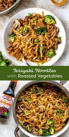 Feb 12, 2021 - Skip the cost of takeout and prepare takeout at home instead: vegetarian noodles for busy weeknights! This quick and easy dinner is ready in no time and ideal for meal prep, since the broccoli, mushrooms, and noodles soak up even more teriyaki flavor overnight. Store a few portions away in the freezer for a quick meal … Dinner Ideas With Roasted Vegetables, Easy Dinner Recipes That Make Good Leftovers, Healthy College Meals Dinner, Teriyaki Noodles With Roasted Vegetables, Non Dairy Noodle Recipes, Veggie Based Dinner Ideas, Fall Meal Prep Vegetarian, Teriyaki Roasted Vegetables, Fast Gf Dinner