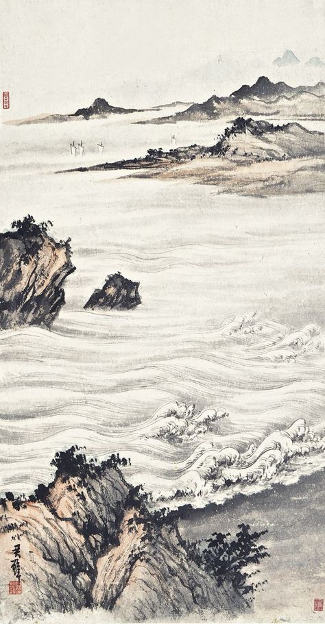 Chinese Landscape Painting, Chinese Art Painting, Japanese Drawings, Japanese Art Prints, Asian Painting, Chinese Landscape, Cool Wallpapers Art, China Art, Sumi E