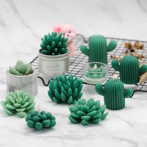 Cactus Candles, Succulents Candles, Soap Molds Diy, Floral Soap, Candle Molds Diy, Candle Types, Candle Making Molds, Silicone Candle Molds, Mini Succulents