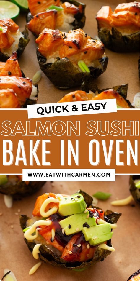 Preparing sushi at home can feel intimidating. My quick salmon sushi bake in oven makes it easy, tasty, and stress-free with all the flavors of sushi without the fuss. Save this pin for a simple, baked sushi recipe that’s perfect for beginners! Baked Sushi Recipe, Salmon Sushi Recipes, Salmon Sushi Bake, Baked Sushi, Easy Salmon Dinner, Asian Salmon Recipes, Healthy Salmon Dinner, Marinara Pasta, Salmon Dinner Recipes