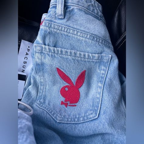 Playboy by Pacsun rip jeans Playboy Bunny Jeans, Bunny Jeans, Rip Jeans, Aesthetic Clothing Stores, Pacsun Jeans, Jean Pockets, Denim Maxi, Playboy Bunny, Denim Maxi Skirt