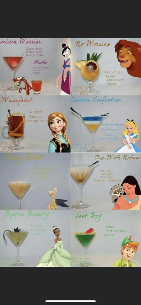 Princess Cocktails, Disney Princess Cocktails, Disney Alcoholic Drinks, Types Of Drinks, Disney Cocktails, Disney Themed Food, Recipes Disney, Disney Inspired Food, Disney Drinks