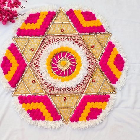 Big Pom Pom Rangoli Size 22 to 24 inch Base MDF DM us for more details or WhatsApp us on 9867422790 Big Pom Pom, Pom Pom, Quick Saves