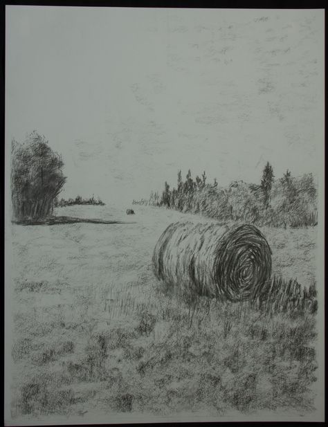 Haybale Morning Charcoal Drawing- Connor Mason Country Farm, Charcoal Drawing, Drawing Practice, Pictures To Draw, Pencil Art, Drawing Techniques, Pencil Drawings, Easy Drawings, Sketch Book