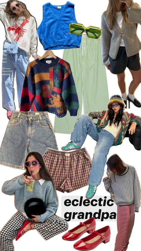 eclectic grandpa, vintage, fashion inspo, style inspo, grandpacore, summer inspo, summer fashion, trending fashion, thrifty, grandmacore, eclectic style, retro style, retro street wear, grandad style Grandpa Fashion, Grandpa Outfit, Eclectic Outfits, Bloomers Shorts, Summer Inspo, Trending Fashion, Eclectic Style, Style Retro, Retro Style