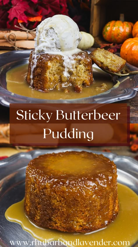 Poor Mans Dessert Recipe, Harry Potter Butter Beer Cupcakes, English Toffee Pudding, Treacle Pudding Recipe, Harry Potter Christmas Desserts, Harry Potter Fall Recipes, British Puddings Desserts, Harry Potter Food Theme, Butter Beer Desserts