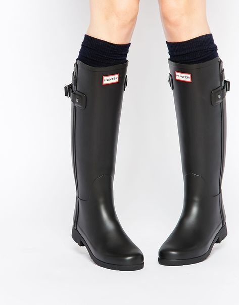 Hunter+Original+Refined+Back+Strap+Black+Wellington+Boots Wellington Boots Outfit, Hunter Refined, Hunter Wellies, Slipon Shoes, Wellington Boot, Wellington Boots, Rubber Boots, Sneakers Outfit, Look At You