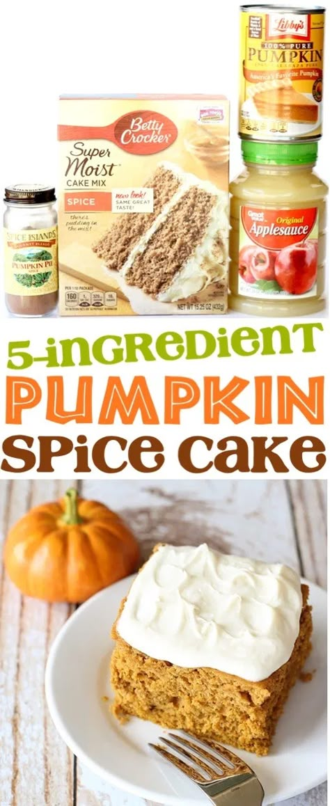 Easy Pumpkin Spice Cake Recipe! {Just 5 Ingredients} - The Frugal Girls Boxed Pumpkin Cake, Betty Crocker Pumpkin Spice Cake, We Dessert Recipes, Betty Crocker Spice Cake Recipes, Spiced Cake Recipes Boxed, Spice Box Cake Recipes, Pumpkin Spice Cupcakes From Box Cake, Spice Cake From Box Cake, Thanksgiving Desserts Easy Cake Mixes