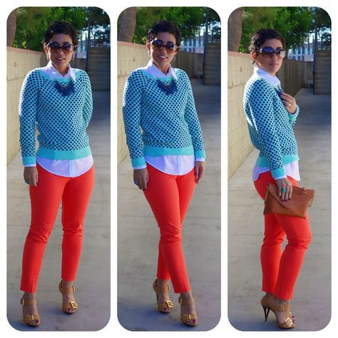 Fall 2014 Ootd Red, Red Jeans Outfit, Mimi G Style, Polka Dots Fashion, Red Jeans, Red Pants, Office Attire, Work Outfits Women, Jeans Outfit