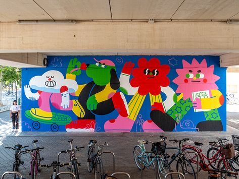 Some of my characters for @polinizados 2024 ⛅🐶🌸⭐ - You can find this mural inside one of the bridges at the UPV campus in Valencia :) - Many thanks to the entire organization, especially to @raul.siete 🎉 Amazing days spent with great artists @wedo_goas @alberto__montes @gggguuuummmm @nestorgarcia.arte @marijatiurina @fusca667 @lupecifista @prisvallejo @jamilchabban - 📸 by @tank_oo ❤️ - @culturaupv #polinizados2024 #upv #valencia #mural #wallpainting #streetart #elezissou Interactive Wall Art, Interactive Walls, Mussoorie, Many Thanks, Great Artists, Wall Painting, Street Art, Graffiti, Mural