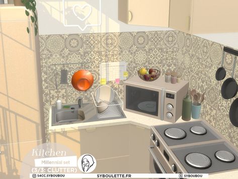 Stove Cc Sims 4, Sims 4 Microwave, Millennial Kitchen, Sims 4 Kitchen, Cc Sims4, Island Table, Countertop Oven, Tumblr Sims 4, Creative Tables