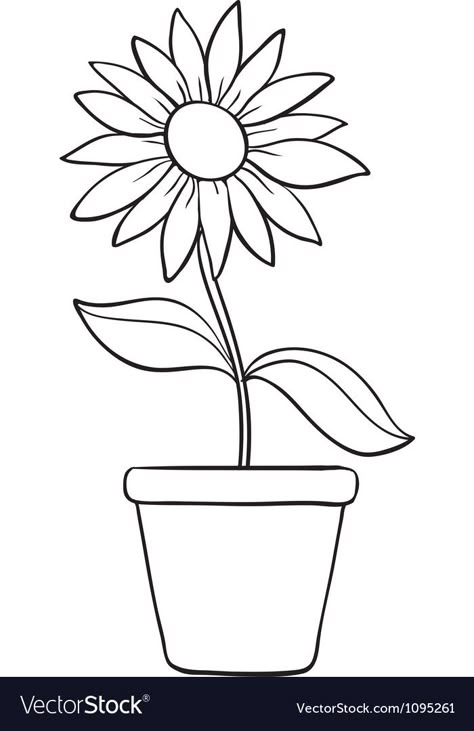 Pot Sketch, Flower Templates Printable, Flower Outline, Flower Sketches, Stained Glass Flowers, Outline Drawings, Chamomile Flowers, Flower Coloring Pages, Flower Doodles