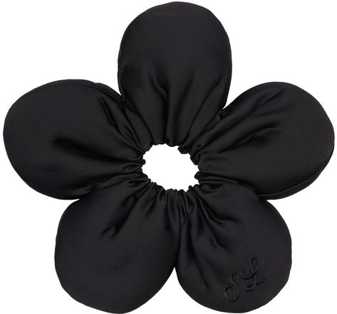 Flower Scrunchie, Black Hair Accessories, Earring Inspo, Sandy Liang, Cool Gift Ideas, Black Flower, Large Flowers, Black Logo, Headband Hairstyles