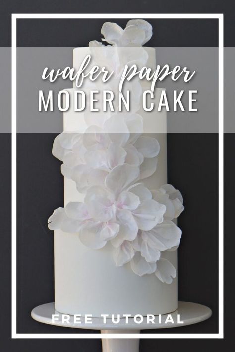 How to make wafer paper flowers for cakes | Florea Cakes Wafer Paper Cake Ideas, Cakes With Wafer Paper, Isomalt Cake, Modern Cake Design, Wafer Paper Tutorial, Wafer Paper Butterflies, Cake Design Tutorial, Paper Petals, Edible Flowers Cake