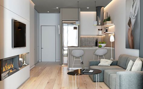 Come Arredare un Open Space di 20-30 MQ | MondoDesign.it Interior Design Minimalist, Small Apartment Interior, Loft Ideas, Kitchen Open, Comfy Living Room, Deco Studio, Small Apartment Design, Minimalist Apartment, Modern Interior Decor