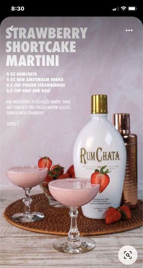 Strawberry Shortcake Drink, Simple Rumchata Drinks, Strawberry Shortcake Drink Alcohol, Screwball And Rumchata, Rumchata And Fireball, Yummy Alcoholic Drinks, Strawberry Shortcake, Martini, Yummy Drinks