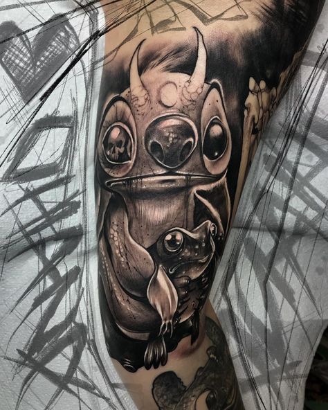 Dark Realism, Anrijs Straume, Tattoo Off, Stitch Tattoo, Disney Tattoo, Realism Tattoo, Easy Rider, Disney Tattoos, Picture Design