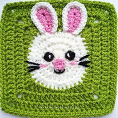 Easter Granny Squares, Granny Square Bunny, Bunny Granny Square, Granny Square Free Pattern, Rabbit Blanket, Granny Square Pattern Free, Crochet Placemat Patterns, Granny Square Crochet Patterns Free, Granny Square Pattern