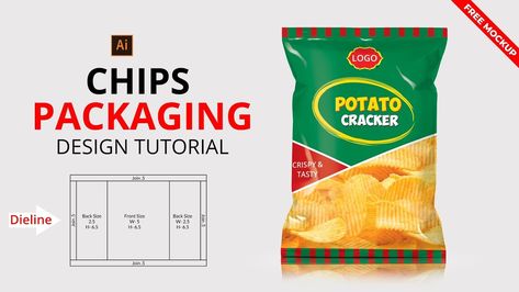 How to Design Potato Chips Packaging in Adobe Illustrator  Free Mockup Freebies Tutorials Bag Display Free Graphic Design HD Illustration Illustrator Mockup Package Potato Chips Presentation PSD Resource Showcase Template Tutorial Vector Video Potato Chips Packaging Design, Chips Template, Potato Chips Packaging, Chips Packaging Design, Diy Party Bags, Chips Packaging, Chip Packaging, Indesign Tutorials, Packaging Template