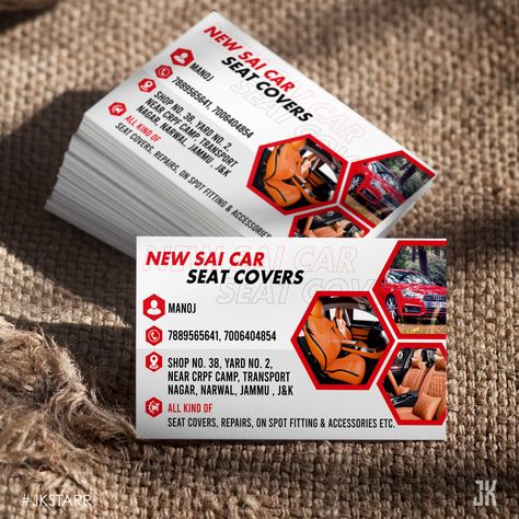 Graphics Design: Business Card / Visiting Card: New Sai Car Seat Covers Website: https://jkstarr.com #businesscard #dusinesscards #businesscarddesign #businesscarddesigner #visitingcard #visitingcards #fiverrfreelancer #visitingcarddesign #uniquedesign #modern #fiverr #luxurydesign #logo #flyer #flyerdesign #usatoday #germany Visiting Card Design, Visiting Cards, Workout Accessories, Seat Covers, Carseat Cover, Business Card Design, Flyer Design, Luxury Design, Business Cards