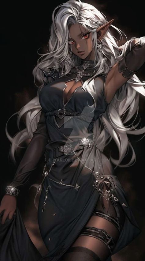 Black Elf Woman, Female Elf Art, Weiblicher Elf, Black Elf, Toni Stark, Anime Elf, Female Elf, Black Characters, Black Anime Characters