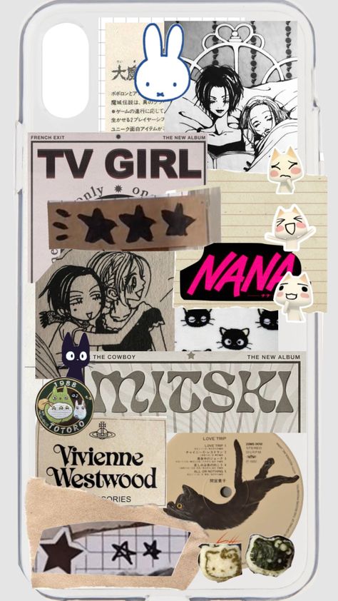 phone case collage! — i did this w/ my phone in greyscale so it def looks better in greyscale! —#nana #phonecase #greyscale #tvgirl #mitski #miffy #nanaaesthetic #anime #aesthetic #love #blackandwhite Cellphone Case Ideas, Phonecase Ideas, Phone Case Collage, Clear Phone Case Design, Diy Phone Case Design, Images Hello Kitty, Creative Iphone Case, Koro Sensei, Cocoppa Wallpaper