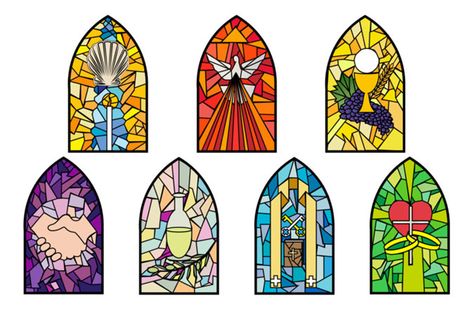 This month I'm revisiting my book, A Well-Built Faith: A Catholic's Guide to Knowing and Sharing What We Believe, with the notion of keeping our faith sim The Seven Sacraments, Catholic Church Stained Glass, 7 Sacraments, Seven Sacraments, Church Banners Designs, Catholic Sacraments, Catholic Symbols, Stained Glass Church, Church Windows