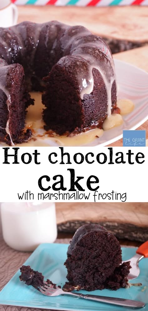 Hot Cocoa Cake Recipe, Hot Chocolate Cake Recipe, Chocolate Marshmallow Cake, Hot Chocolate Cake, Cake Marshmallow, Easy Homemade Desserts, Homemade Dessert Recipes, Marshmallow Chocolate, Cocoa Cake